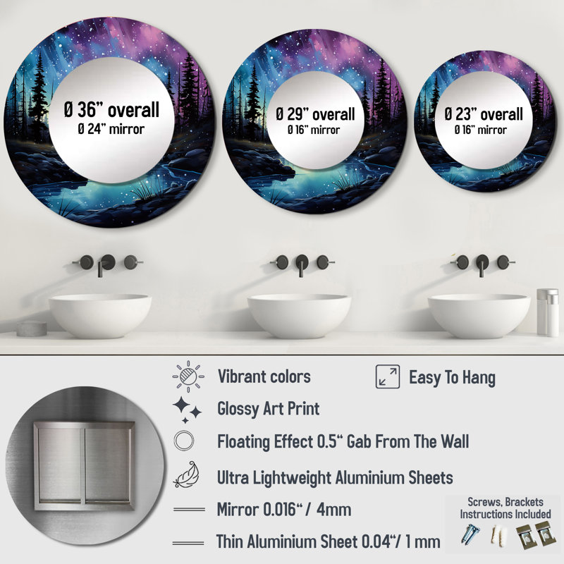 Aurora Borealis Dancing Lights VI - miroir mural Aurora Borealis, 23 po x 23 po