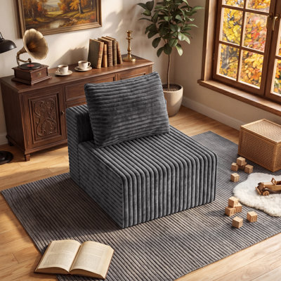 Modular Middle Seat Sofa, Deep Seating Flannel Upholstered with Pocket Springs, No Assembly Required, Compression Roll-Pack for Living Room, Freely Combined Sectional Unit, Gray