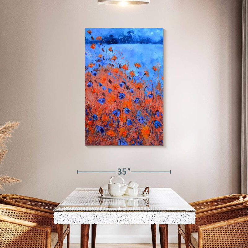 Coquelicots orange et bleus Avery, H 45 po x l 30 po