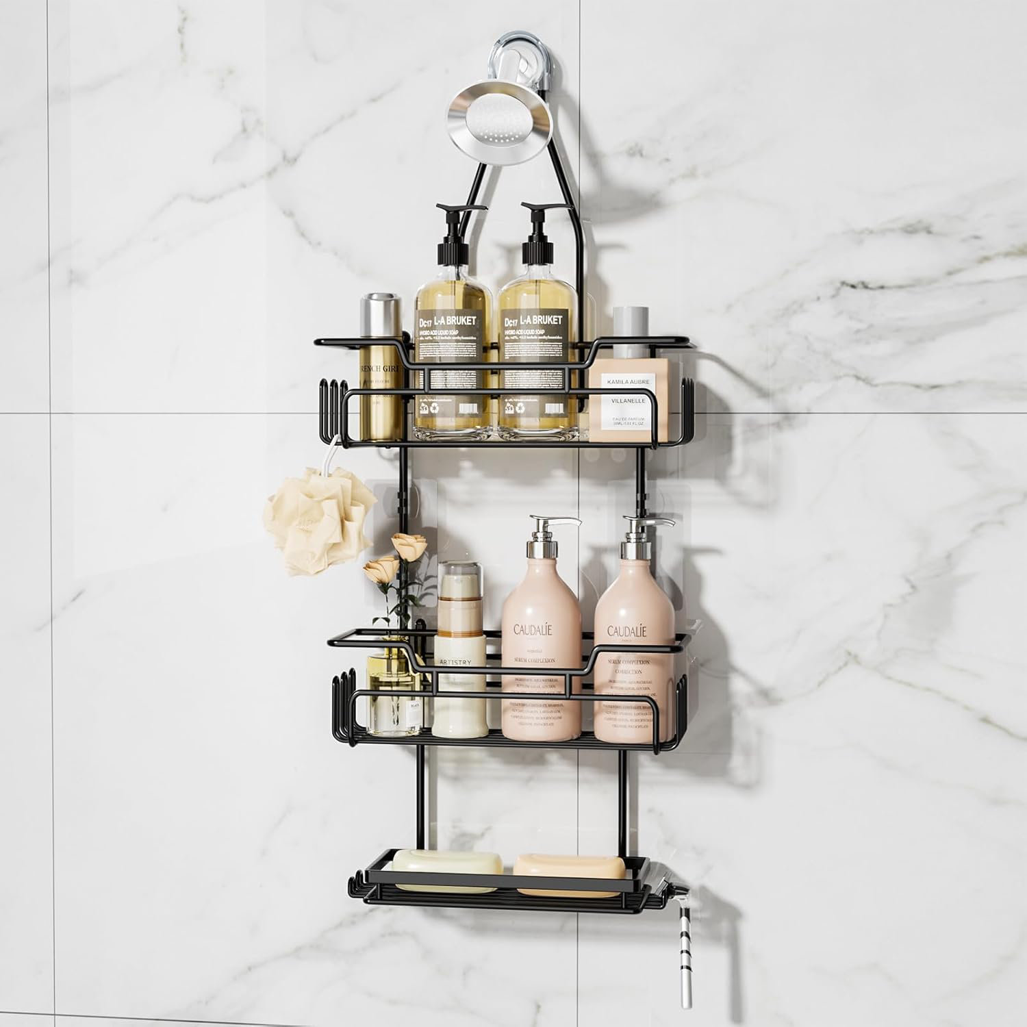 Rebrilliant 3-Tier Hanging Shower Caddy Organizer With Soap Holder & 16 ...