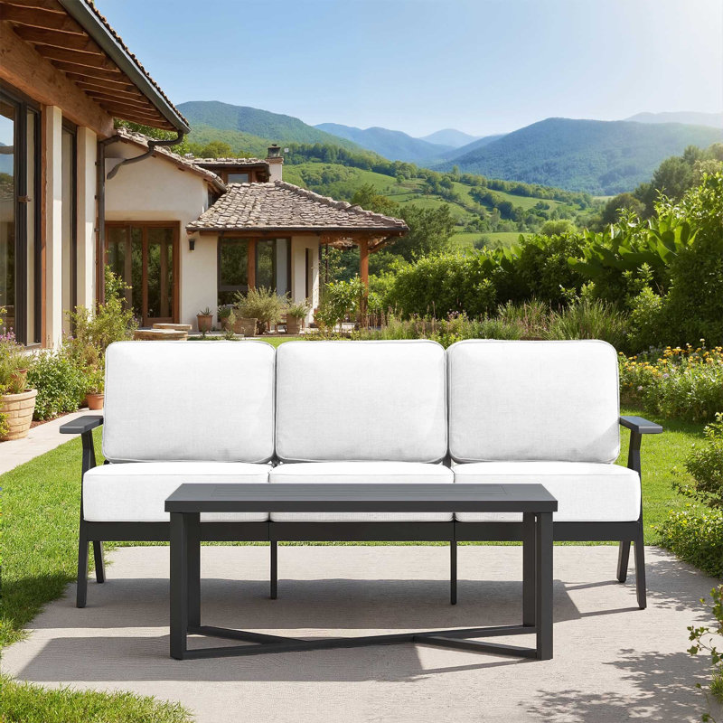 2-Piece Aluminum Outdoor Lounge Chair With Olefin Fabric Cushion, Beige