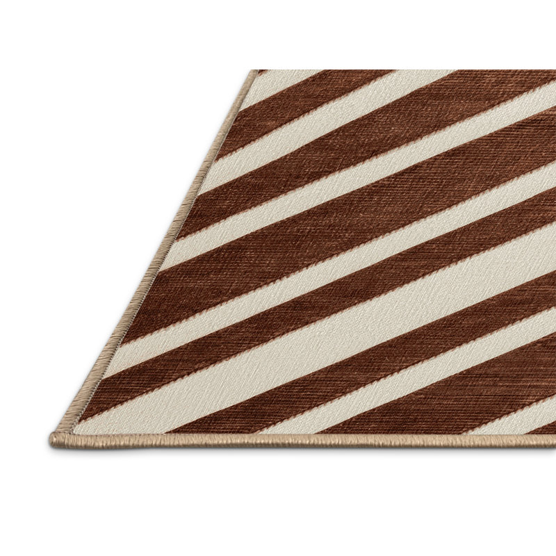  Tapis ivoire lavable rayé en cuivre, Rectangulaire 2 pi x 3 pi