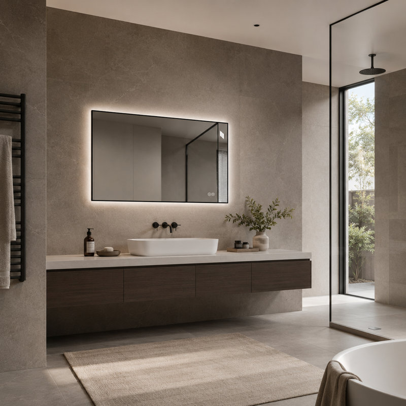 Miroir de salle de bain 24 po x 32 po à DEL avec cadre en aluminium, anti-buée, fonction mémoire, fixation murale horizontale ou verticale