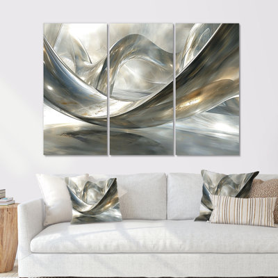 Diamond Silver Streams - Waves Wall Art Set