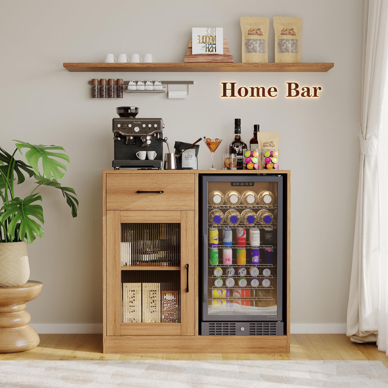 Armoire à vin avec espace pour réfrigérateur et porte en verre acrylique