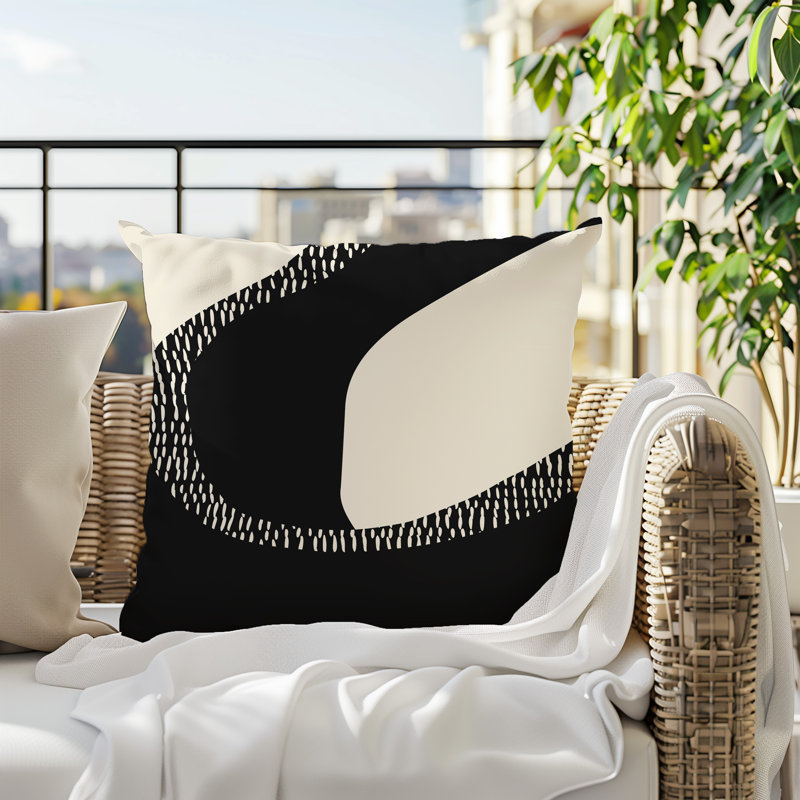 Coussin carré intérieur / extérieur pia, H 15 po x l 15 po, Noir/Blanc cassé
