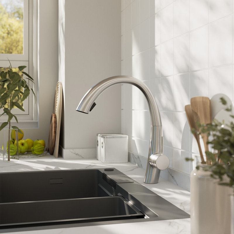 Belfry Kitchen Pull Out Kitchen Faucet, Silver