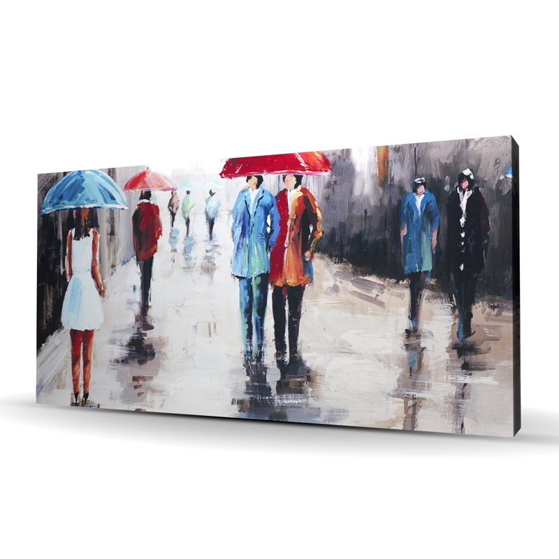 «People with Umbrellas in the Street» - Art contemporain sur toile