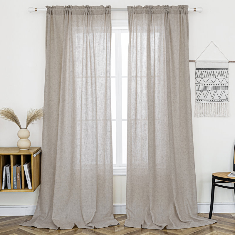 Paire de rideaux semi-transparents avec passe-tringle Jep, L 52 po x L 120 po, Naturel
