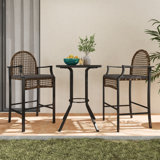 3 - Piece Outdoor Dining Set With Cushions, Patio Pe Wicker Bar Stool And Bistro Bar Table With Metal Frame, Farmhouse Conversation Set For Porch/Yard/Poolside/Cafe
