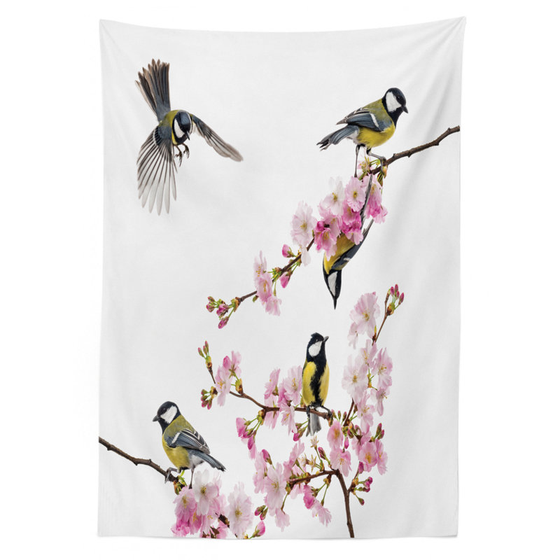 Ambesonne Birds Tablecloth, Group Of Hummingbirds On Flowering Branch Best Friends Peace Illustration Home, Rectangular Table Cover For Dining Room Kitchen Decor, 52" X 70", Multicolor