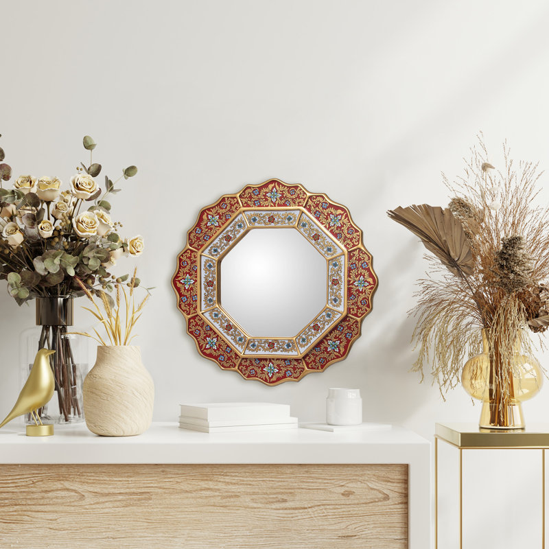 Cristian Scalloped Wall Mirror, Red