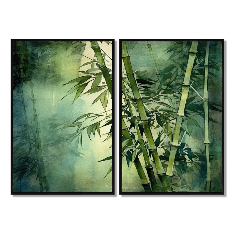 Bamboo Forest Intesed Field I - Art mural traditionnel 2 panneaux, Black, 36" H x 48" W, Impression encadrée flottante