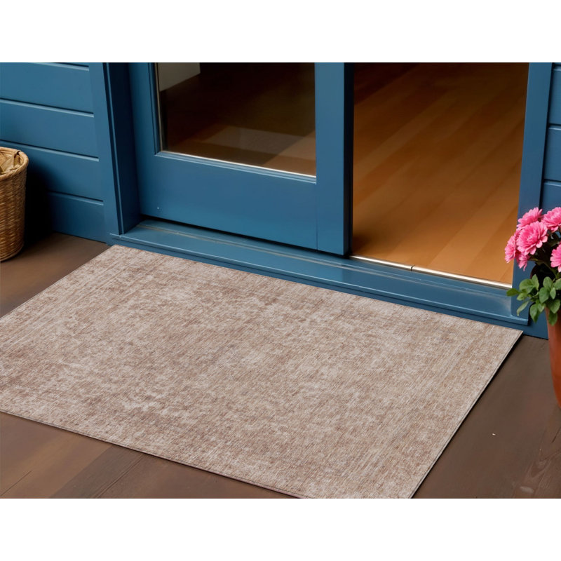 3' X 5' Copper And Beige Abstract Washable Indoor Outdoor Area Rug