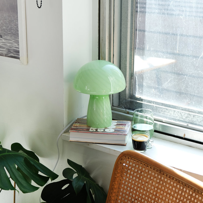 Glass Mushroom Table Lamp, Petite Close Top Jade Stripes, Lilac, Lilac