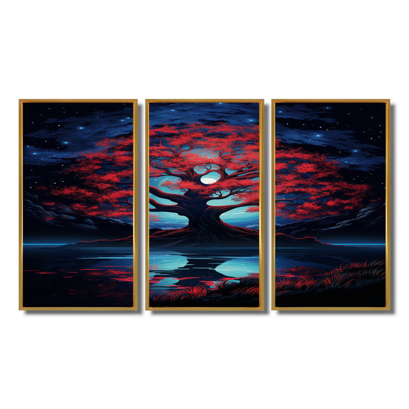 Titouan - Ensemble de décoration murale arbre chêne, Cadre flottant doré, H 28 po x l 36 po x P 1 po