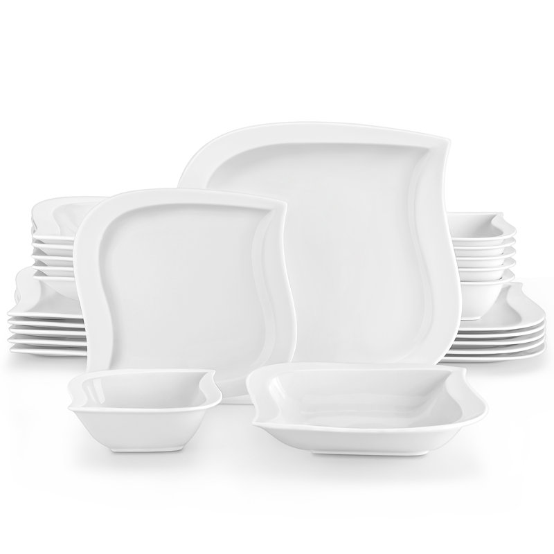 24 Piece Porcelain China Dinnerware Set - Service for 6
