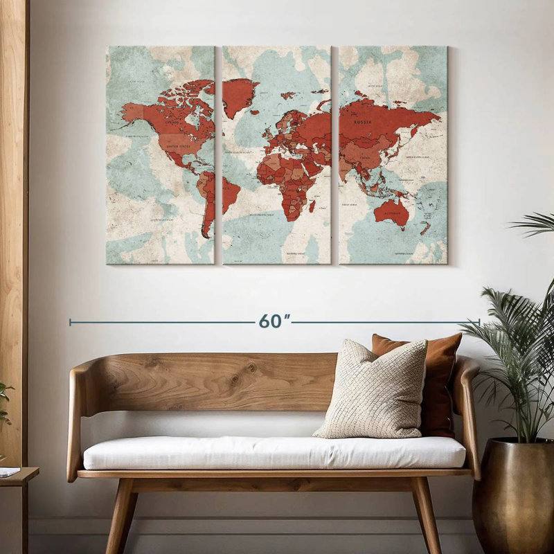 Keiri Aged World Map XII, 32" H x 50" W