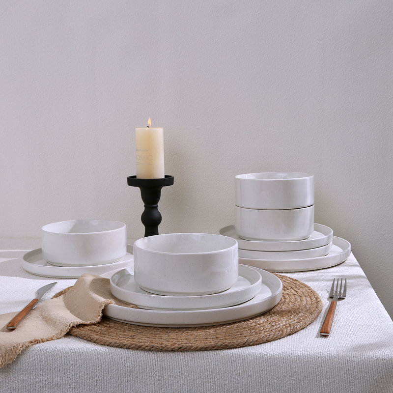 Delaenie Piece Stoneware Dinnerware Set - Service for 6, White