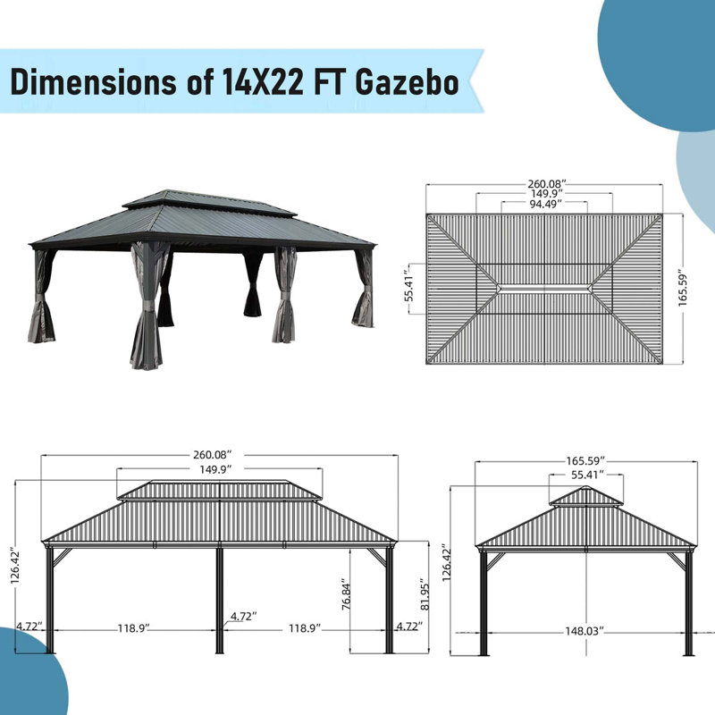 Hardtop Gazebo, Outdoor Gazebo With Galvanized Steel Double Roof, Aluminum Frame, Built-In Gutter System, Curtain And Netting, Metal Gazebo Pavilion For Patio Deck Garden