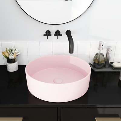 Ceramic Art Sink For Bathroom - Pink Vessel Basin, 15.7" W X D 4.7" H, Ceramic, Easy To Keep Clean And In Excellent Condition 15.7x15.7x4.7 In, Stain- Effortless Maintain Cleanliness