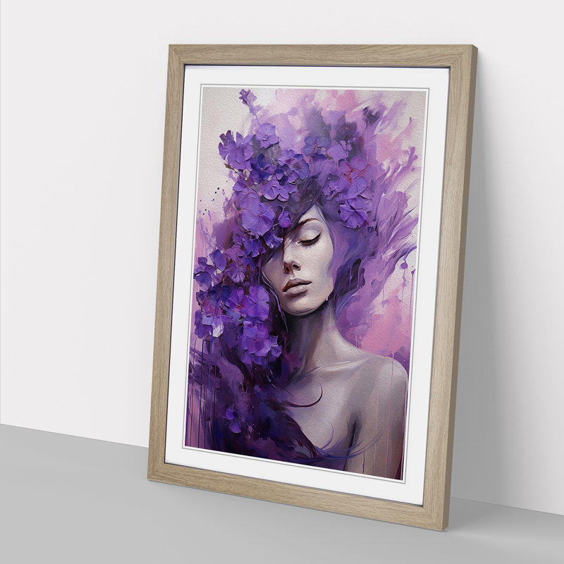 Lavender Flower Expressionism - Single Picture Frame Print on Wood, Oak Framed, 64cm H x 46cm W x 2cm D