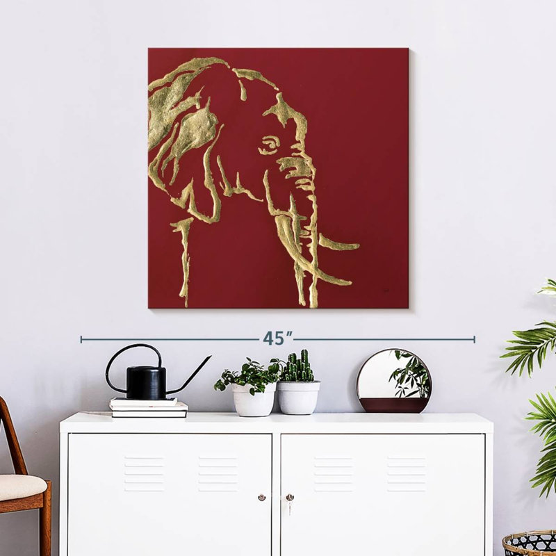 Brampt Gilded Elephant On Red, 30" H x 30" W