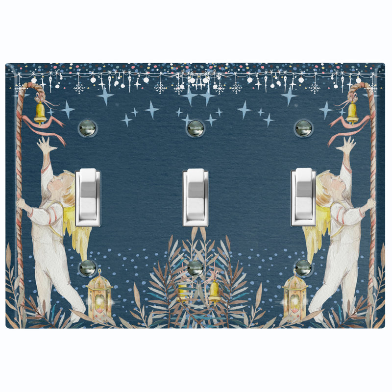 Plaque murale d'interrupteur à bascule 3 étoiles Angel Twins, Bleu / Or / Blanc