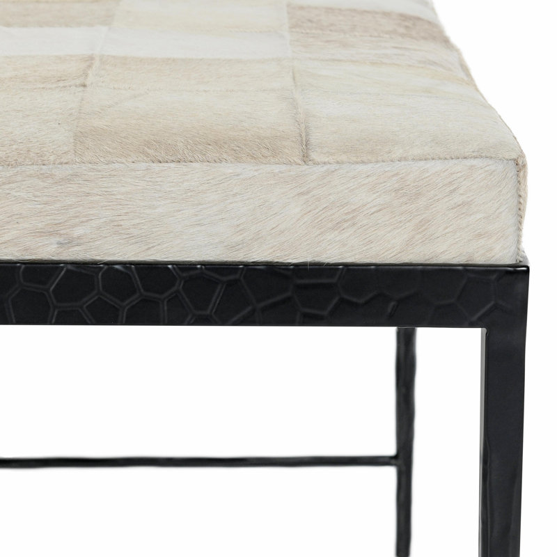 Achen Leather Hide Ottoman Bench, Ivory, 18.5" H x 28" W x 16" D