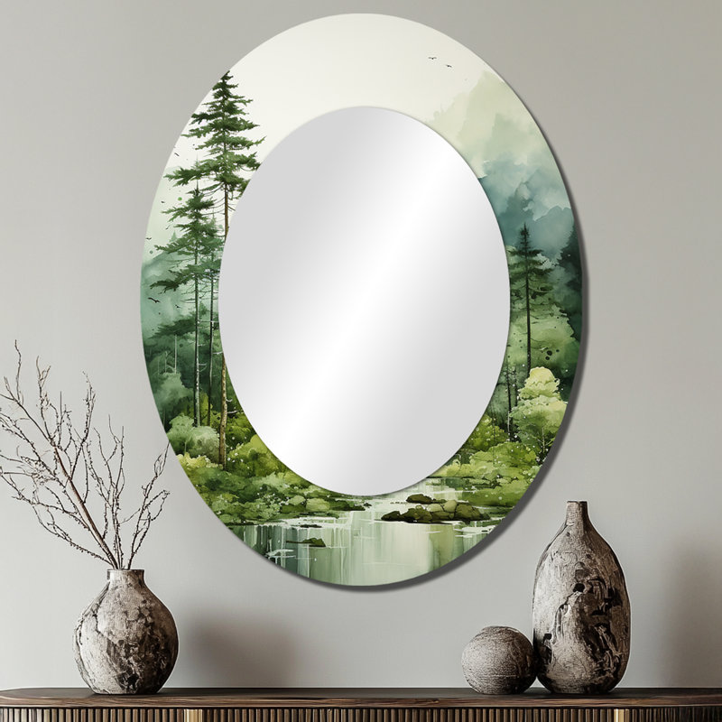 Forest Enigmatic Forest - Grand miroir mural ovale sur métal, 40 po x 30 po
