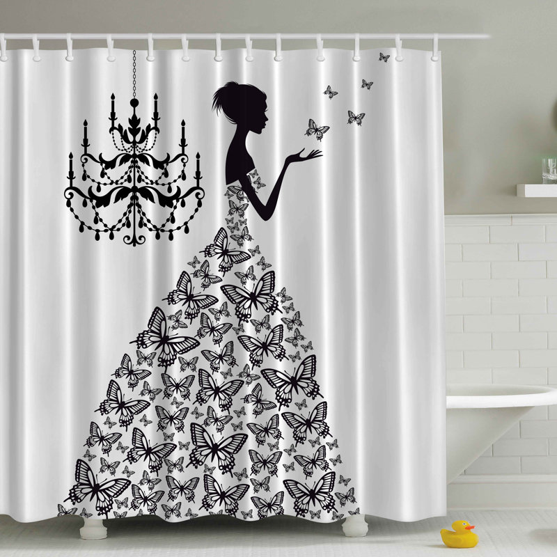 Mixed Shower Curtain with Hooks Included, 84" H x 69" W, Black