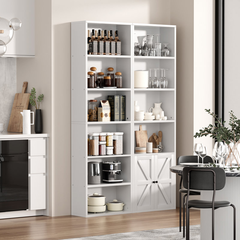 Aleysha Tall Bookshelf with Doors, Storage Bookcase, Free Standing Display Shelf, White