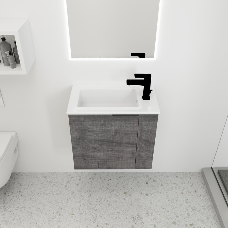 Meuble-lavabo simple mural 22 po avec comptoir en céramique Abideen, Chêne gris