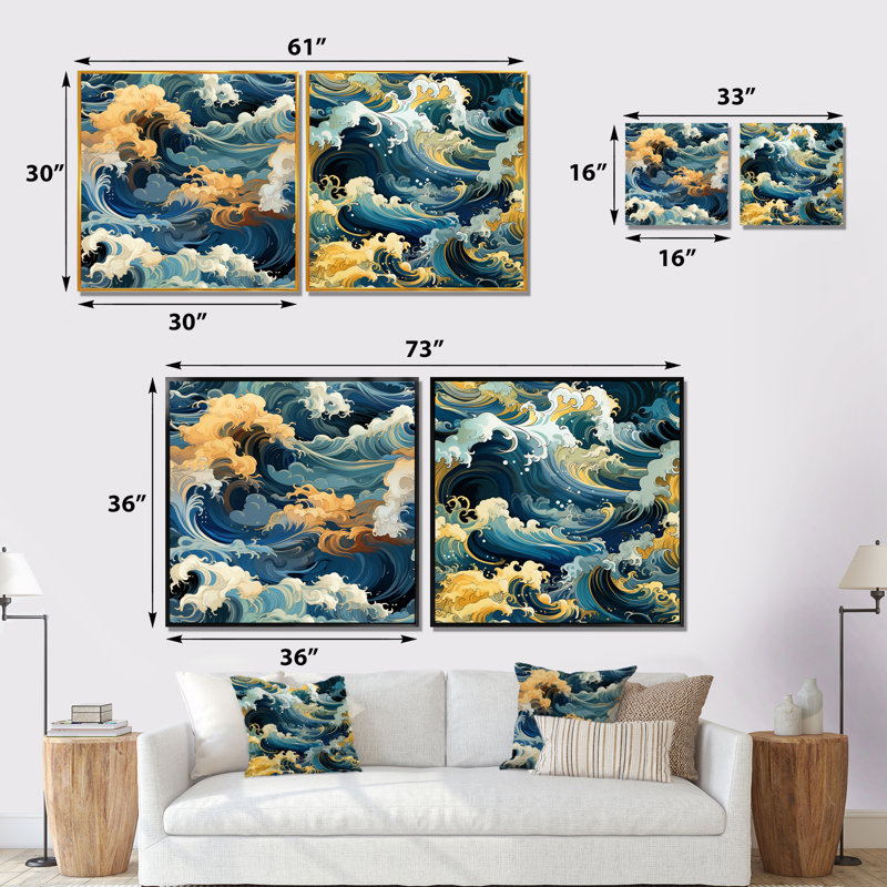 Quijano - Ensemble de 2 impressions sur toile côtières, Cadre noir, H 16 po x l 33 po x P 1 po