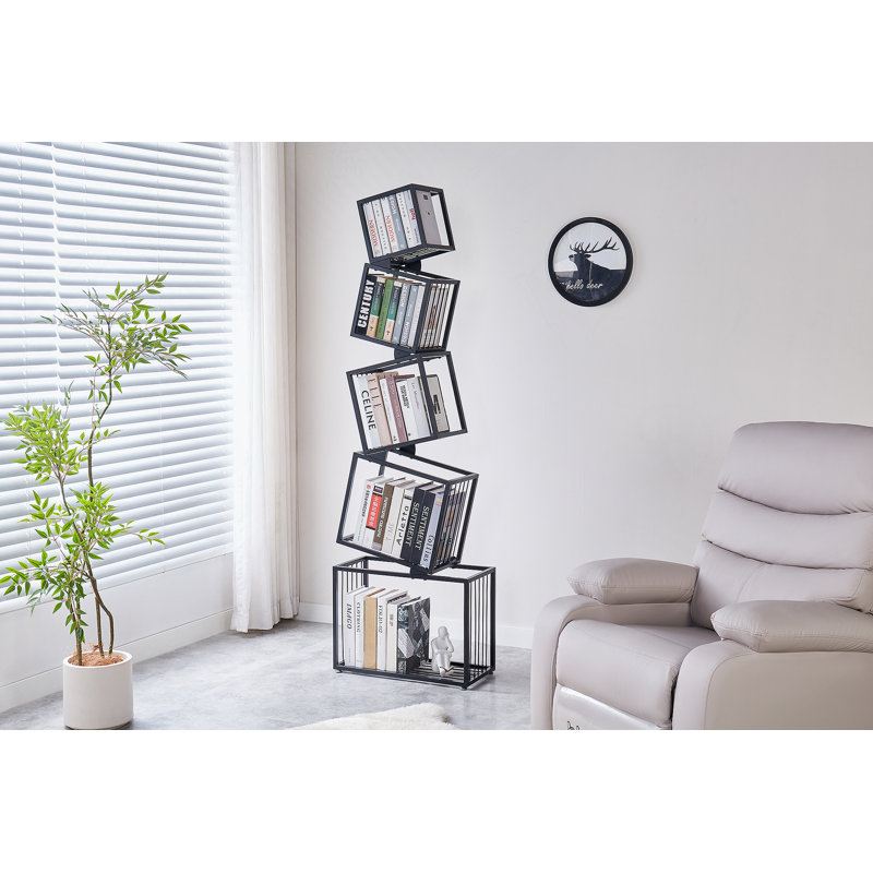 5-Tier Metal Geometric Bookshelf - Modern, Narrow, Space-Saving Organizer For Living Room, Bedroom, And Office