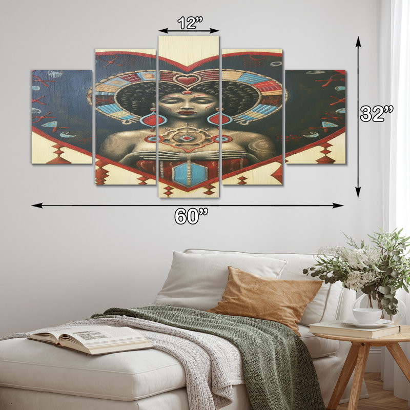 Sacré-cœur, déesse yoruba de l'amour haitien, art afro-américain sur toile, 5 panneaux