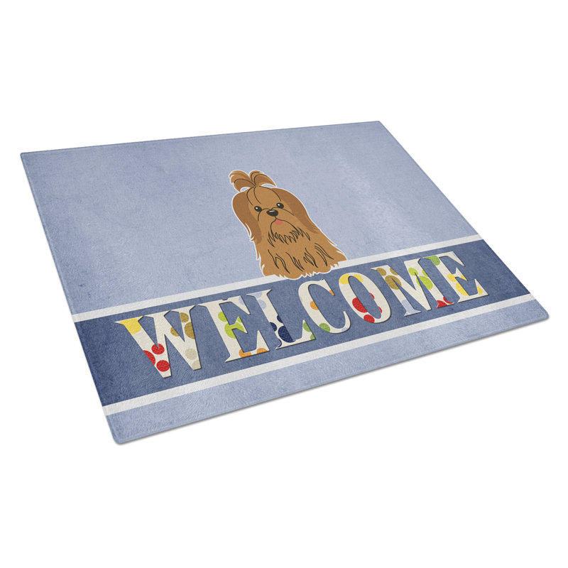Planche à découper en verre de shih tzu caroline Welcome Dog, Argent / chocolat