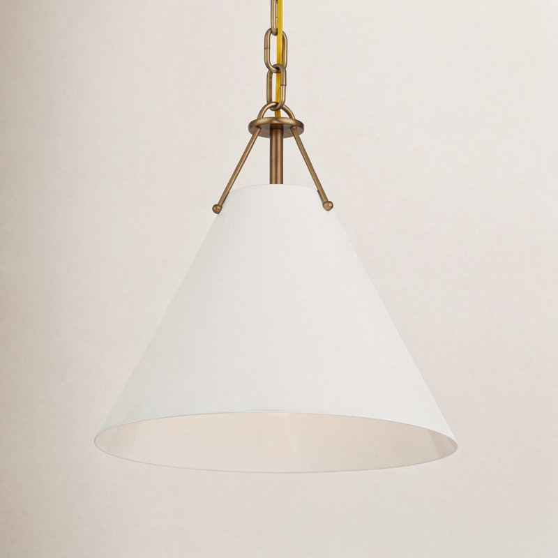 Kinston 1-Light Metal Cone Pendant, White, Vibrant Gold