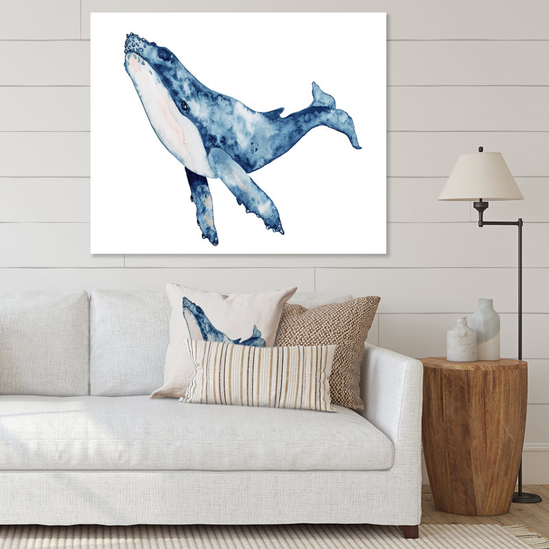 «Blue Whale on White II», reproduction sur toile, Toile tendue, H 34 po x l 44 po x P 1,5 po