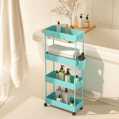 Chariot de rangement mince avec roulettes, chariot de rangement à 4 niveaux pour la salle de bain
