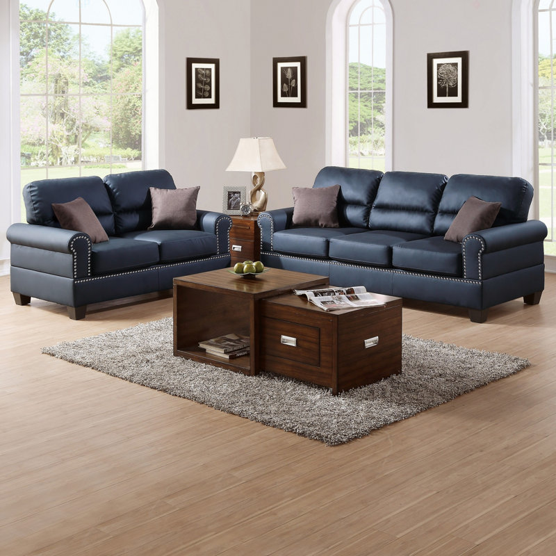 Bonded Leather 2Pc Sofa Set Sofa And Loveseat Living Room Furniture