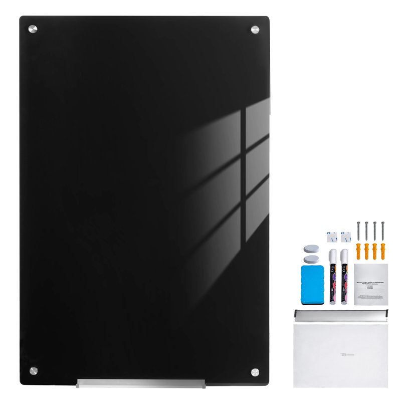 Tableau blanc magnétique en verre, 23,62 po x 35,43 po, Noir