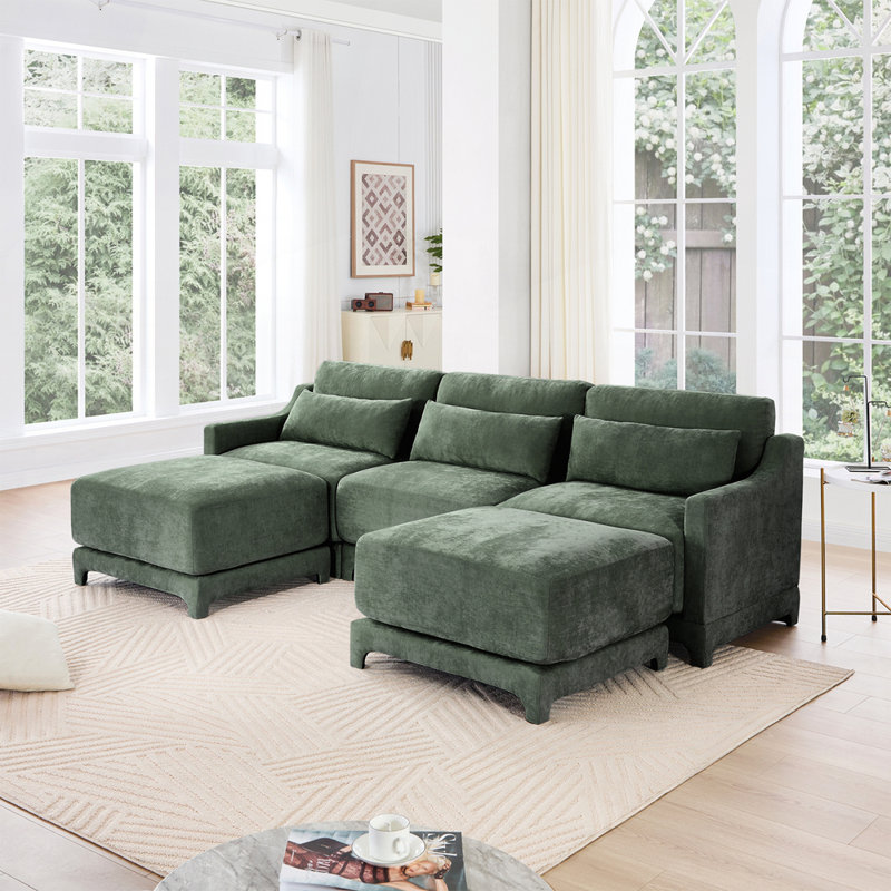 Élégant canapé rembourré en chenille avec conception ergonomique et configuration modulaire, H 32,6 po x l 105,9 po x P 61 po