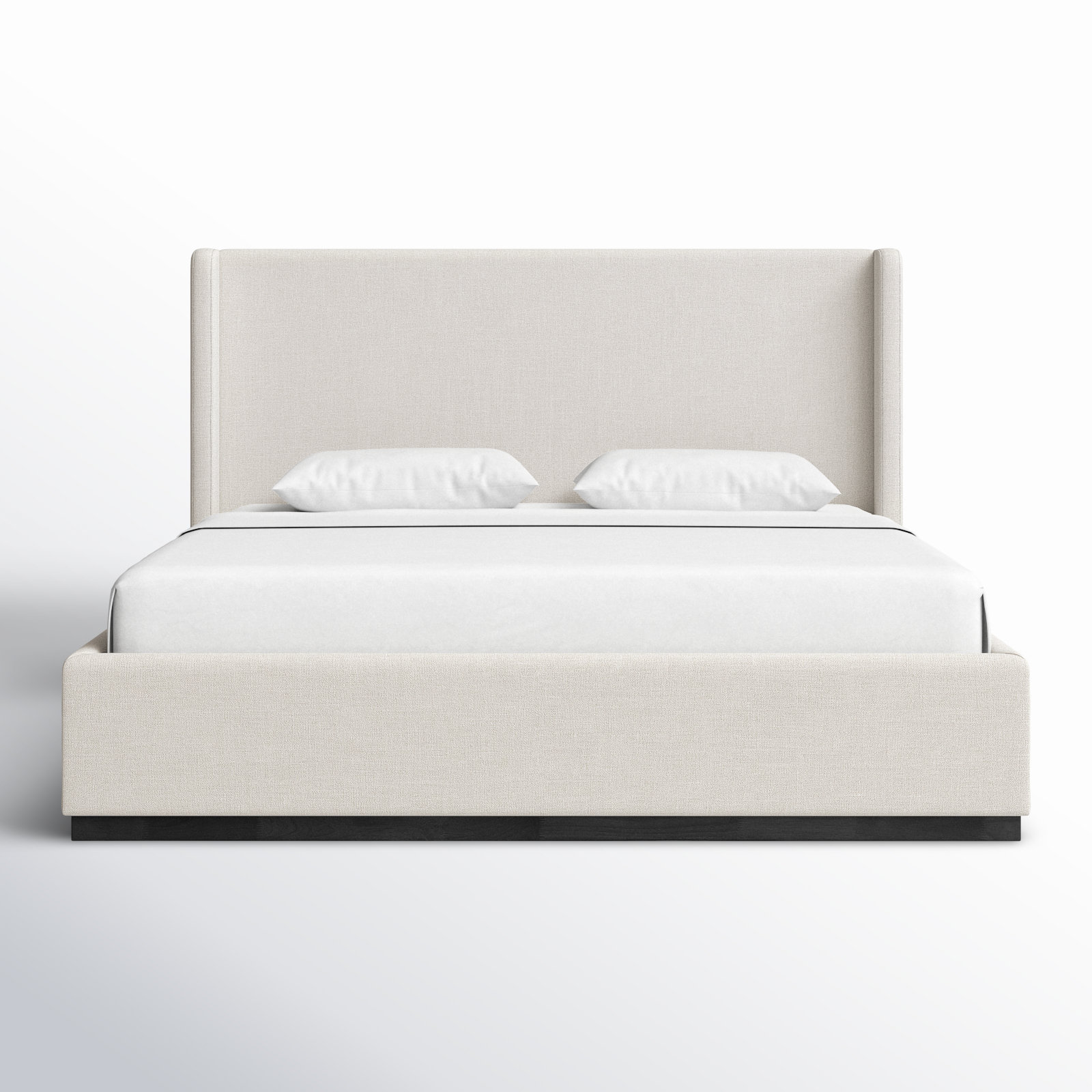 Upholstered Panel Bed, King, Beige Linen Textured Fabric