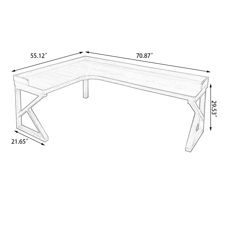 Bureau rectangulaire en bois massif noyer clair, H 29,53 po x l 70,87 po x P 55,12 po, Retour à gauche