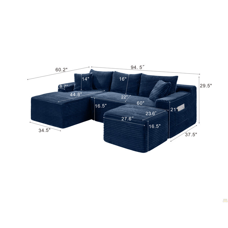 Canapé modulaire en forme de U 94,5 po avec siège profond, sans assemblage requis, canapé-lit modulaire pour salon, chambre à coucher, appartement