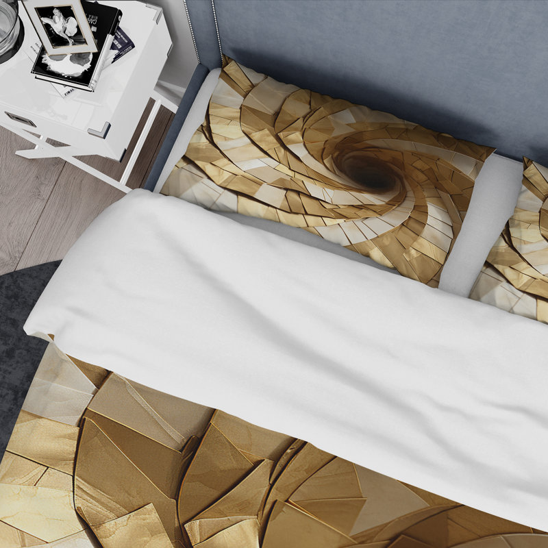 Ensemble de housse de couette Modern Gold and White Marble Spiral I - Abstract Spirals