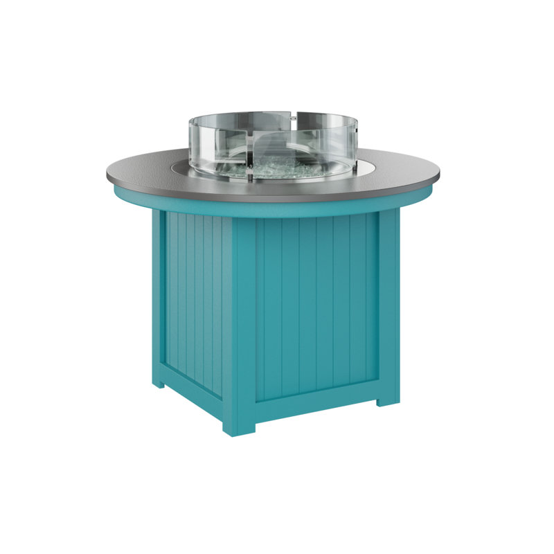 Foyer de table rond Berlin Donoma, Acier inoxydable martelé avec base bleu Aruba, H 37 po x l 44 po x P 44 po