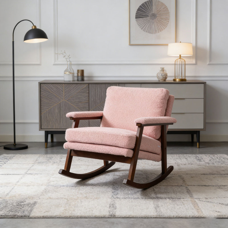 Chaise d'appoint moderne, chaise berçante avec structure en bois, Rose clair