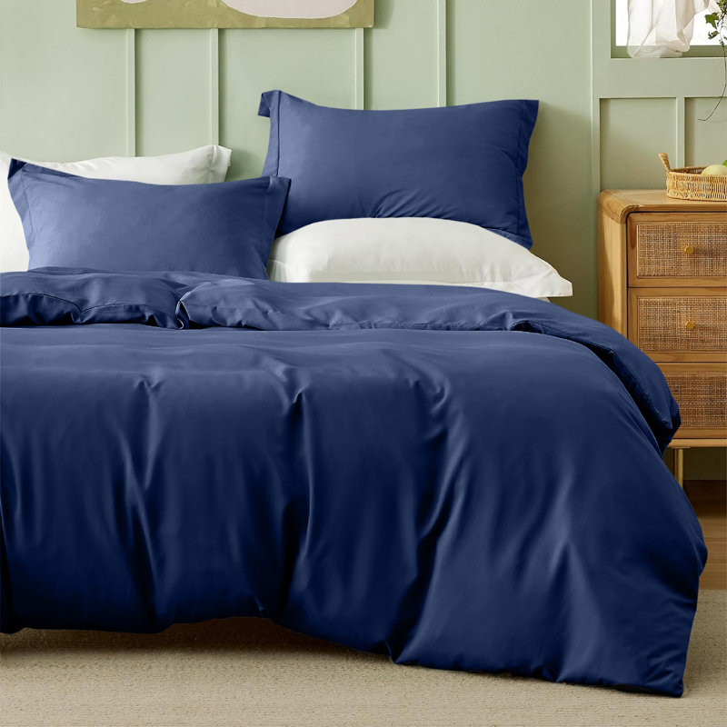 Onorino Luxury 4-Piece Dyed Duvet Set with Pillowcases or Fitted sheet (4 in 1), Navy, King Duvet Cover Set